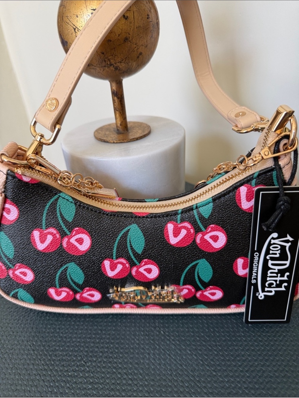 Von Dutch- NWT! Black Cherry Print Mini Shoulder Bag - Picture 3 of 9